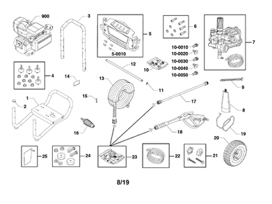 Main Unit Diagram and Parts List for 020736-00  Briggs and Stratton Pressure Washer
